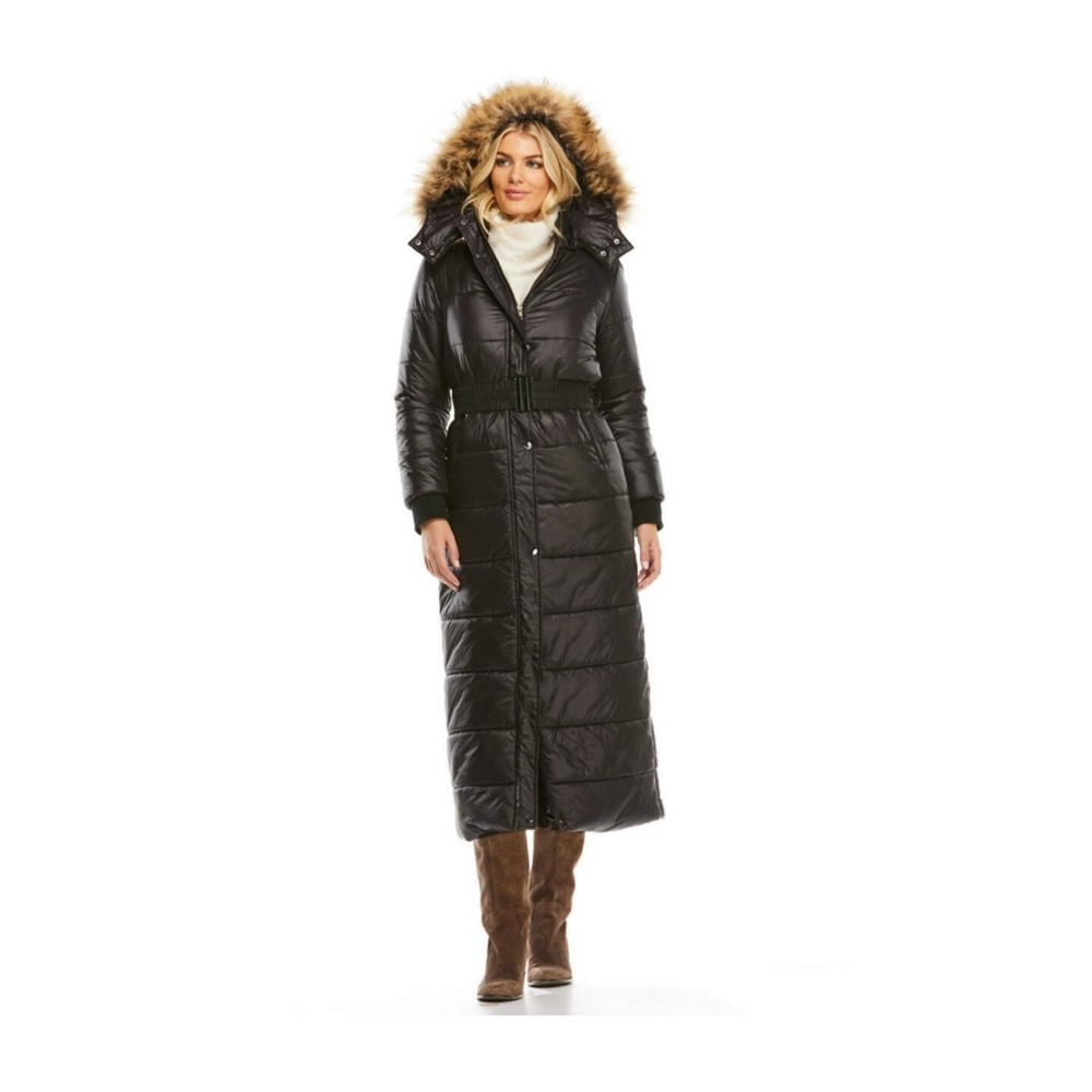 NWOT Black Faux Fur Trimmed Let's Go! Maxi Puffer Coat